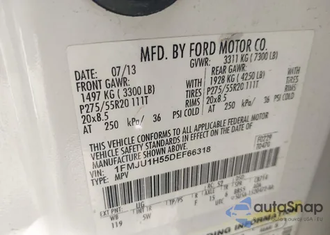 2013 Ford Expedition King Ranch из США, поврежденный, VIN 1FMJU1H55DEF66318